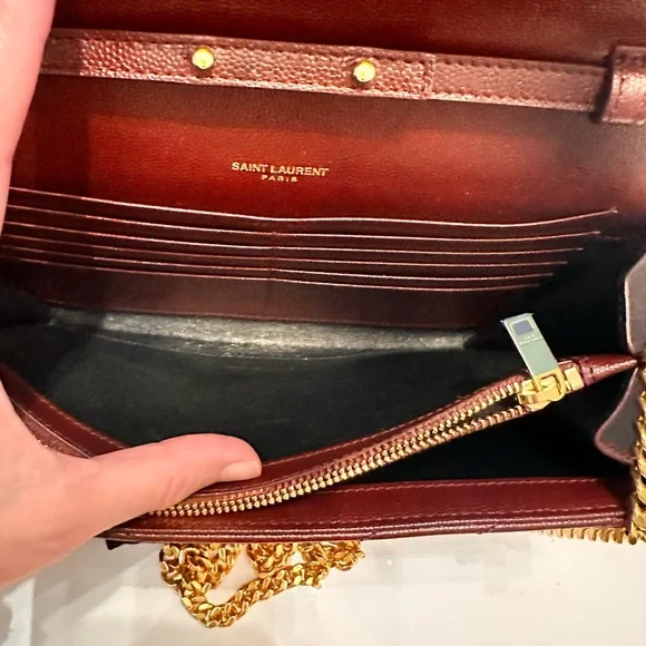 YSL AUTHENTIC medium sized gorgeous maroon color wallet on chain - Picture 11 of 12